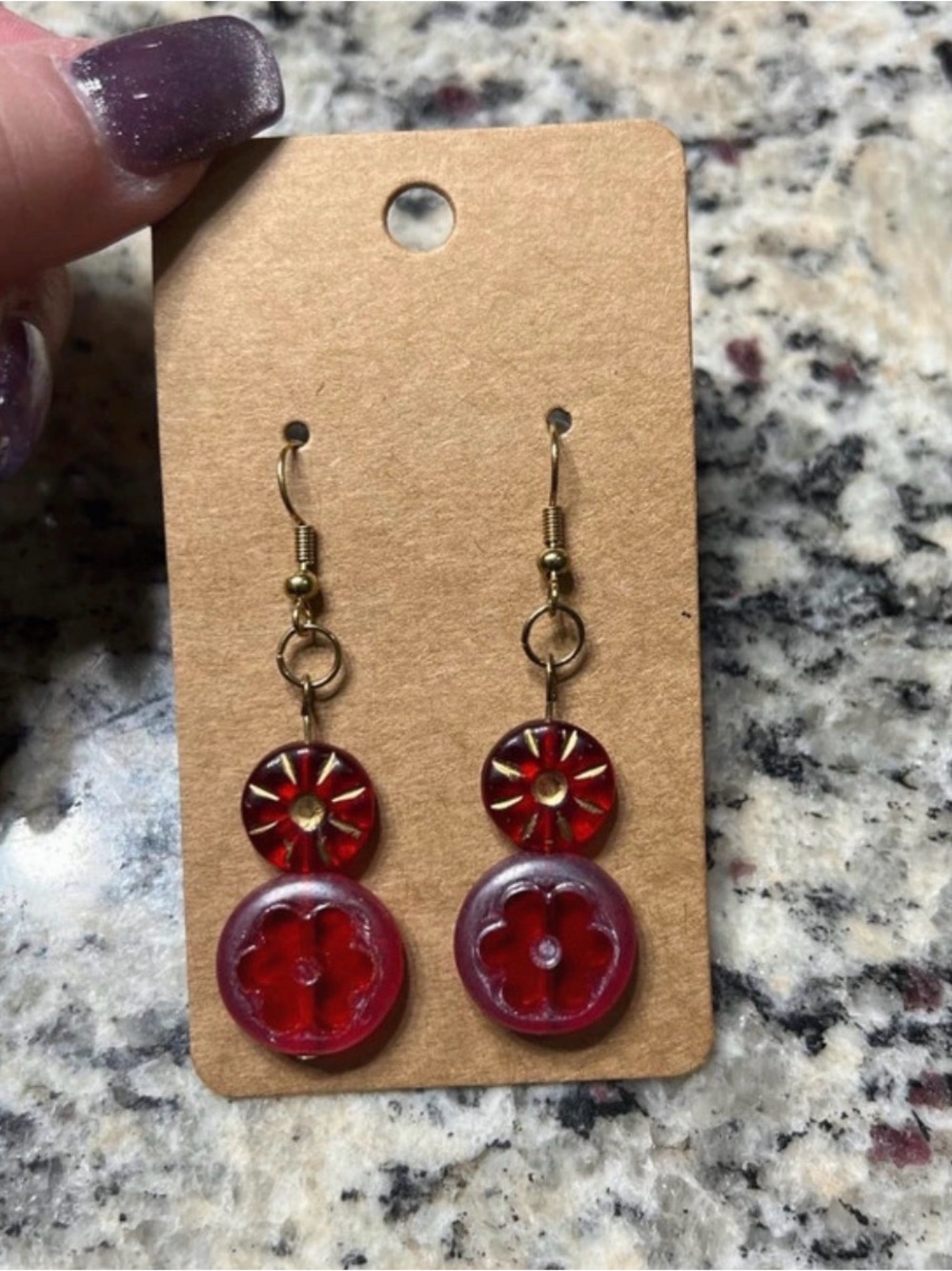 Red Double-Button Drop Earrings for Women